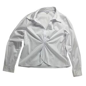 Calvin Klein Women XL White Twist Front Long Sleeve Collared Shirt Blouse